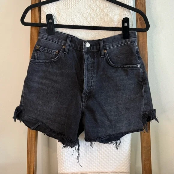 NWOT Agolde Black Denim 100% Cotton Dee Jean Shorts - Picture 1 of 5